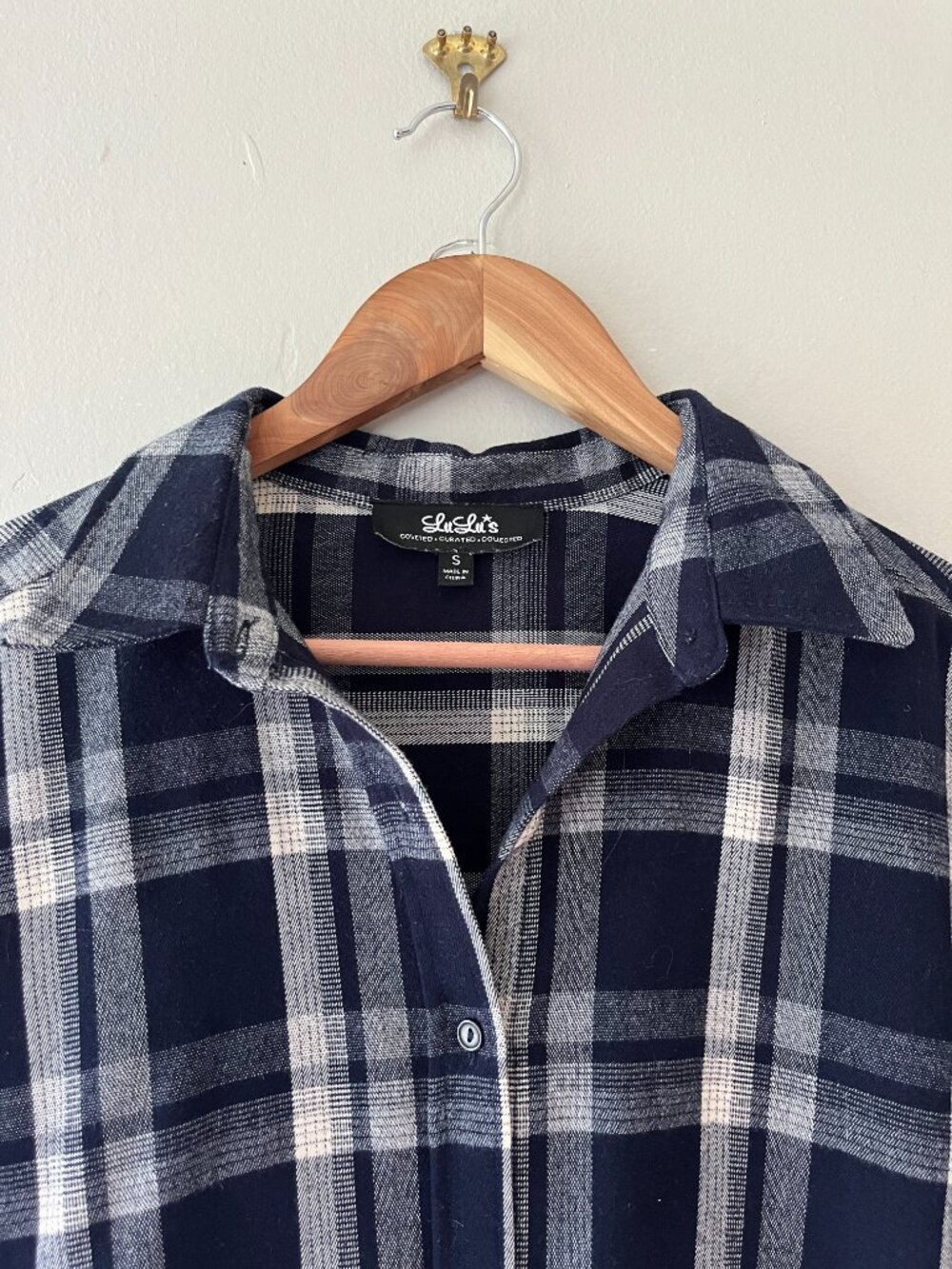 Lulus Sz S Navy Blue Plaid Shirt flannel Midi Dress with pockets Button down - Picture 3 of 10
